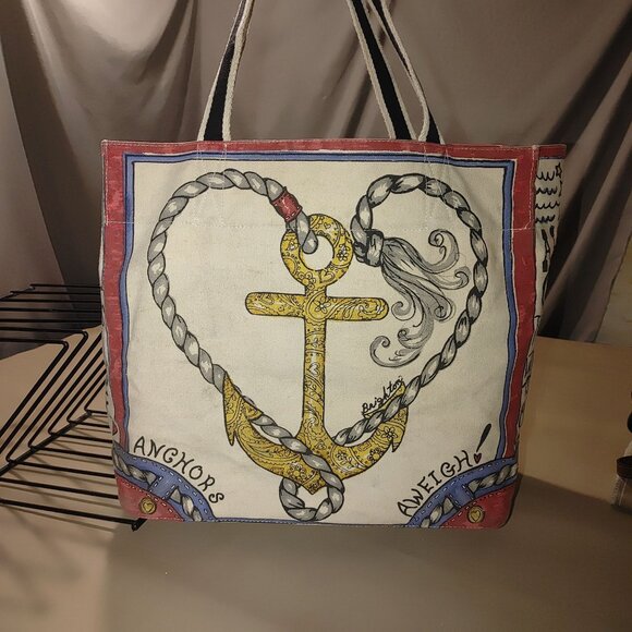 Brighton Seas The Day Stowaway Large Nautical Canvas Tote Bag Anchor Mermaid - Picture 4 of 14